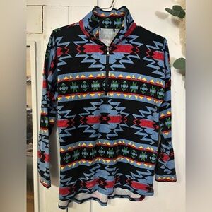 Men's Aztec Pattern Half-Zip-Up Sweater - Black, Red, Blue